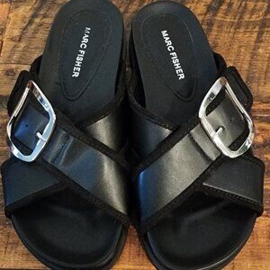 Marc Fisher Black Slides with Buckle Sandles with silver buckle